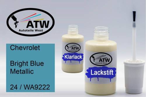 Chevrolet, Bright Blue Metallic, 24 / WA9222: 20ml Lackstift + 20ml Klarlack - Set, von ATW Autoteile West.